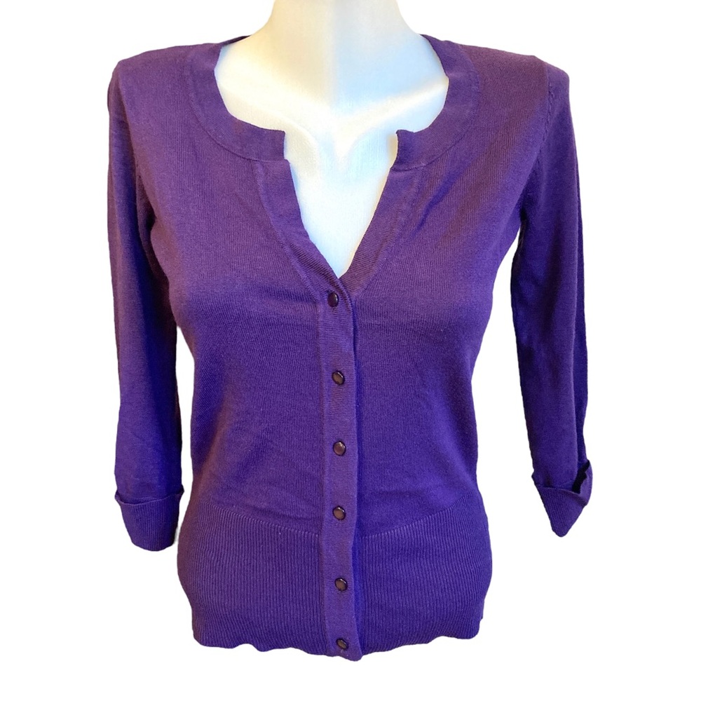 RED brand purple three-quarter sleeve cardigan button down sweater size S small